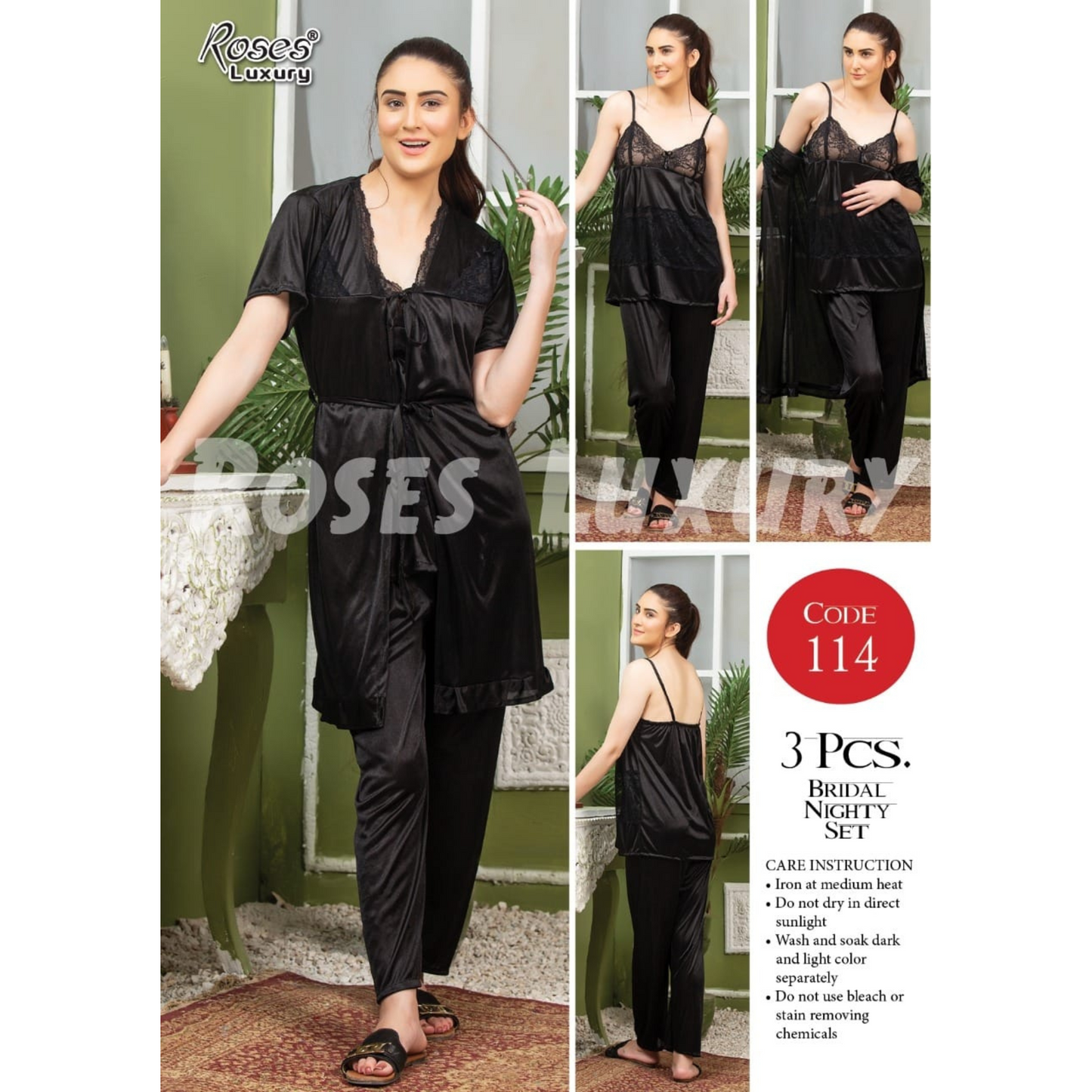 3 Pcs Bridal Nighty Set