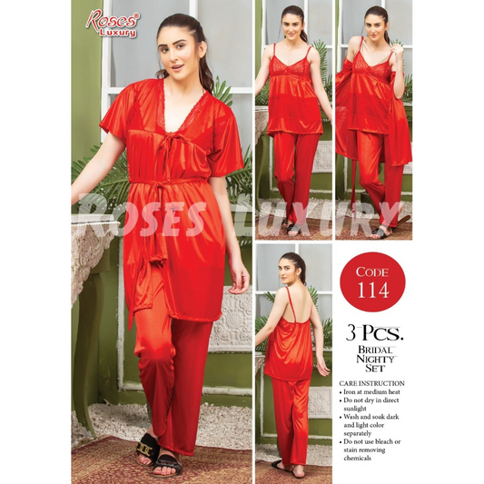 3 Pcs Bridal Nighty Set