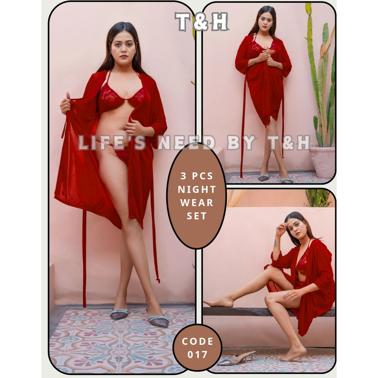 Bridal Nighty Set – 3 Pcs (Gown, Bra & Panty)