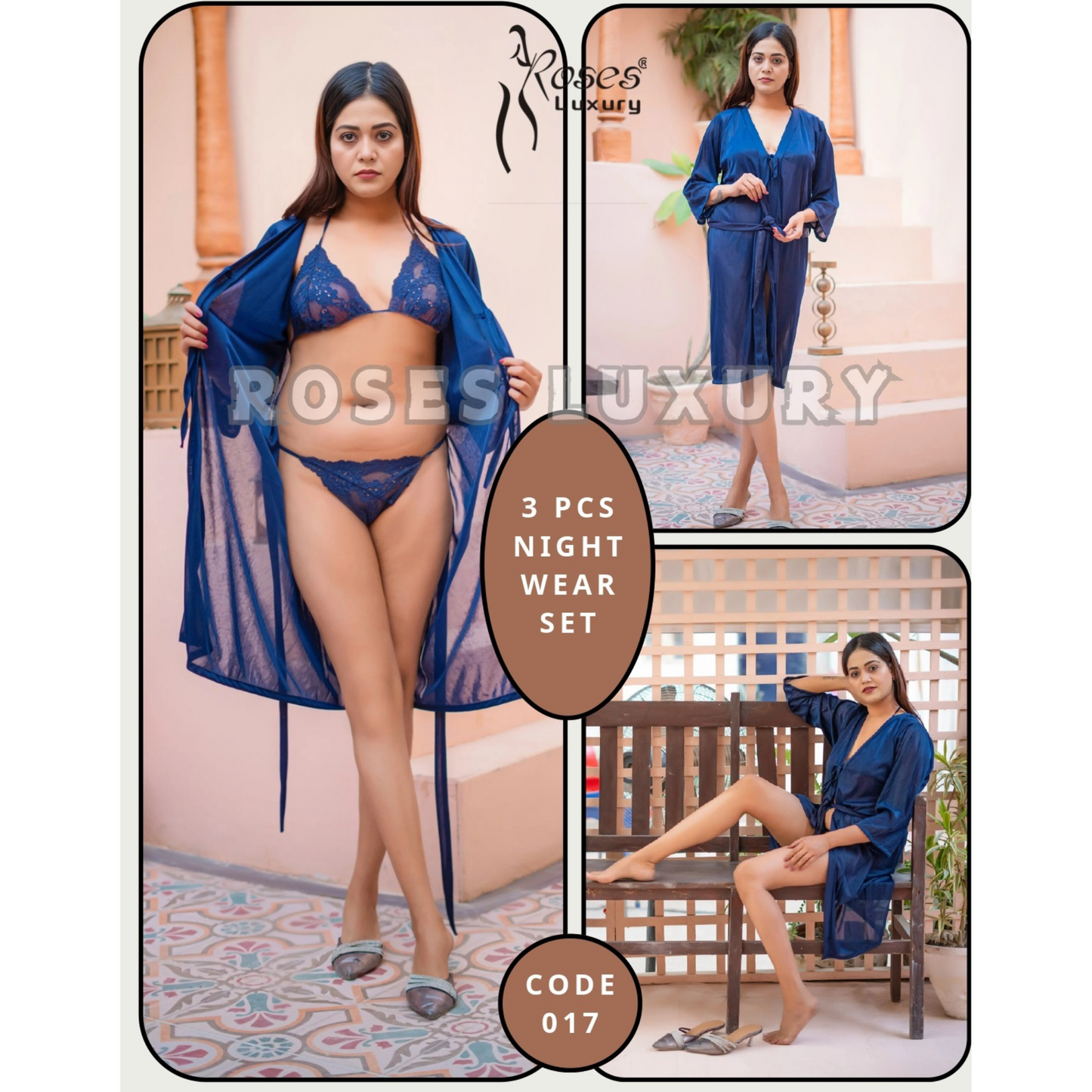 Bridal Nighty Set – 3 Pcs (Gown, Bra & Panty)