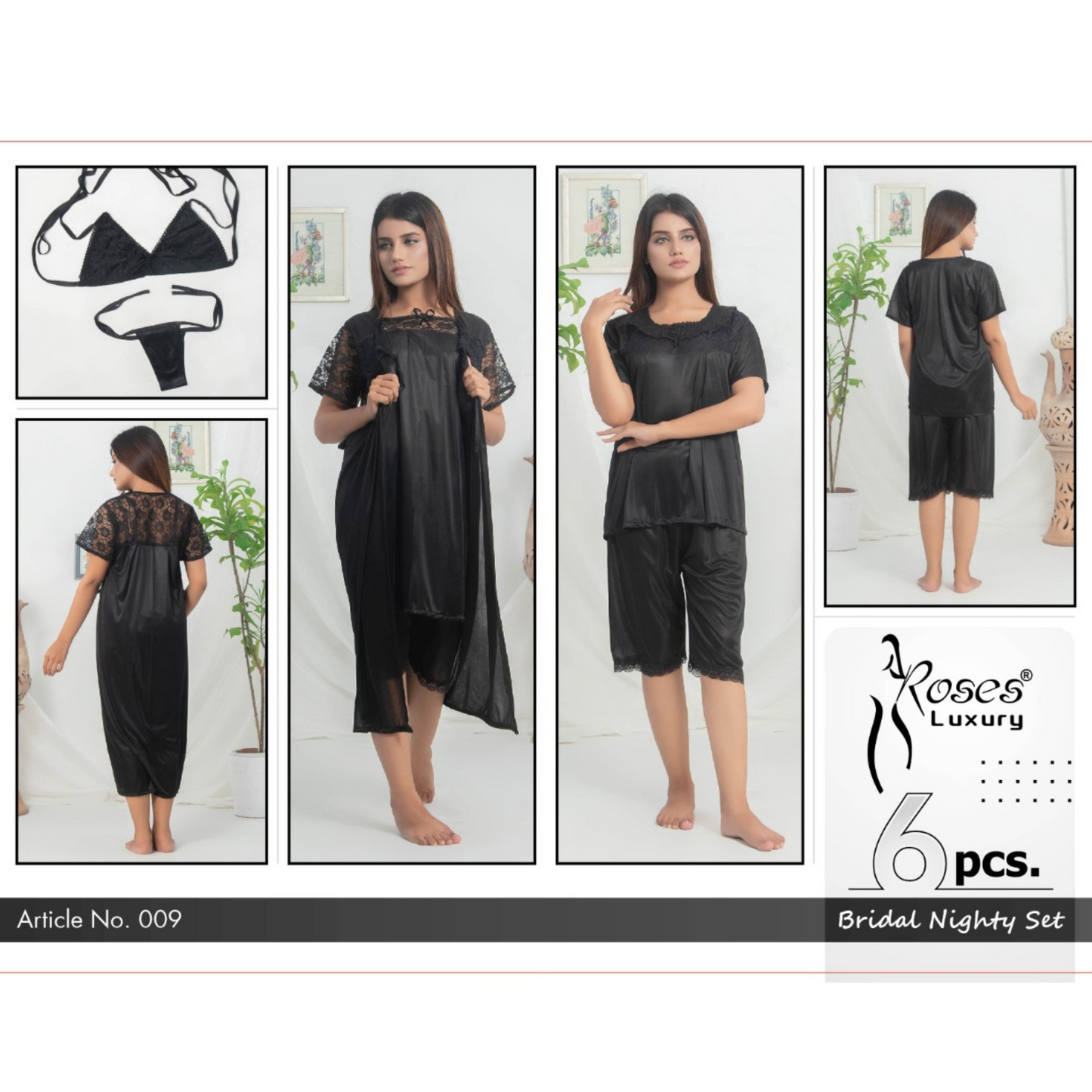 Bridal Nighty Set 6 Piece Black