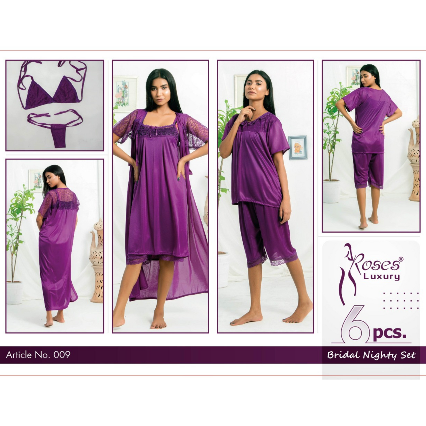 Bridal Nighty Set 6 Piece Purplr