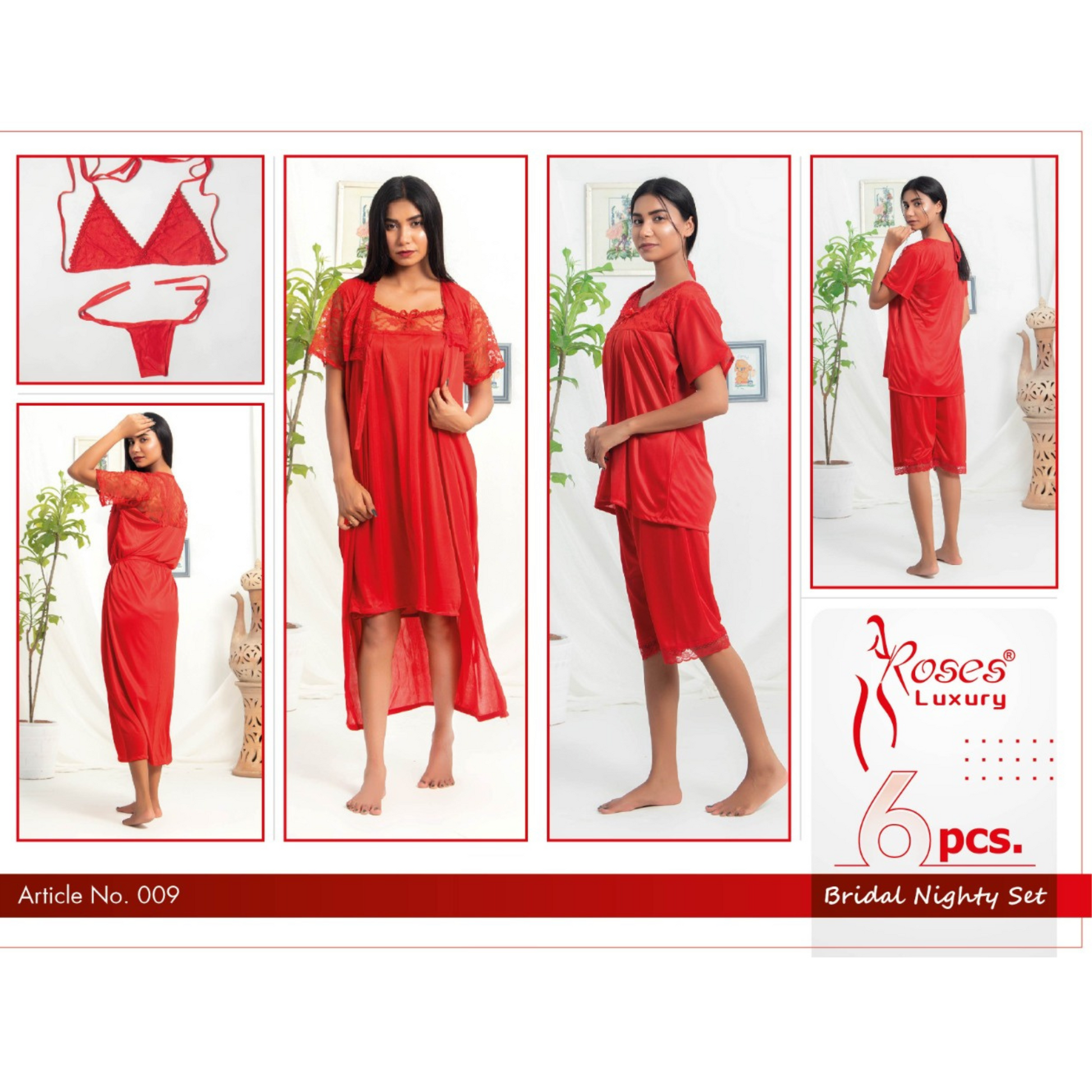 Bridal Nighty Set 6 Piece Red