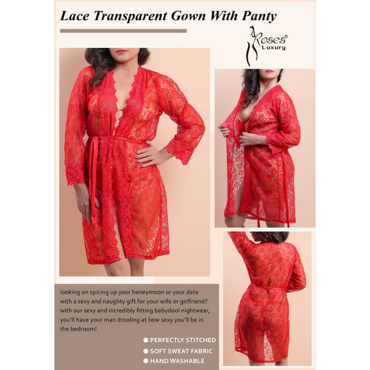 Lace Transparent Gown Nightwear with Panty