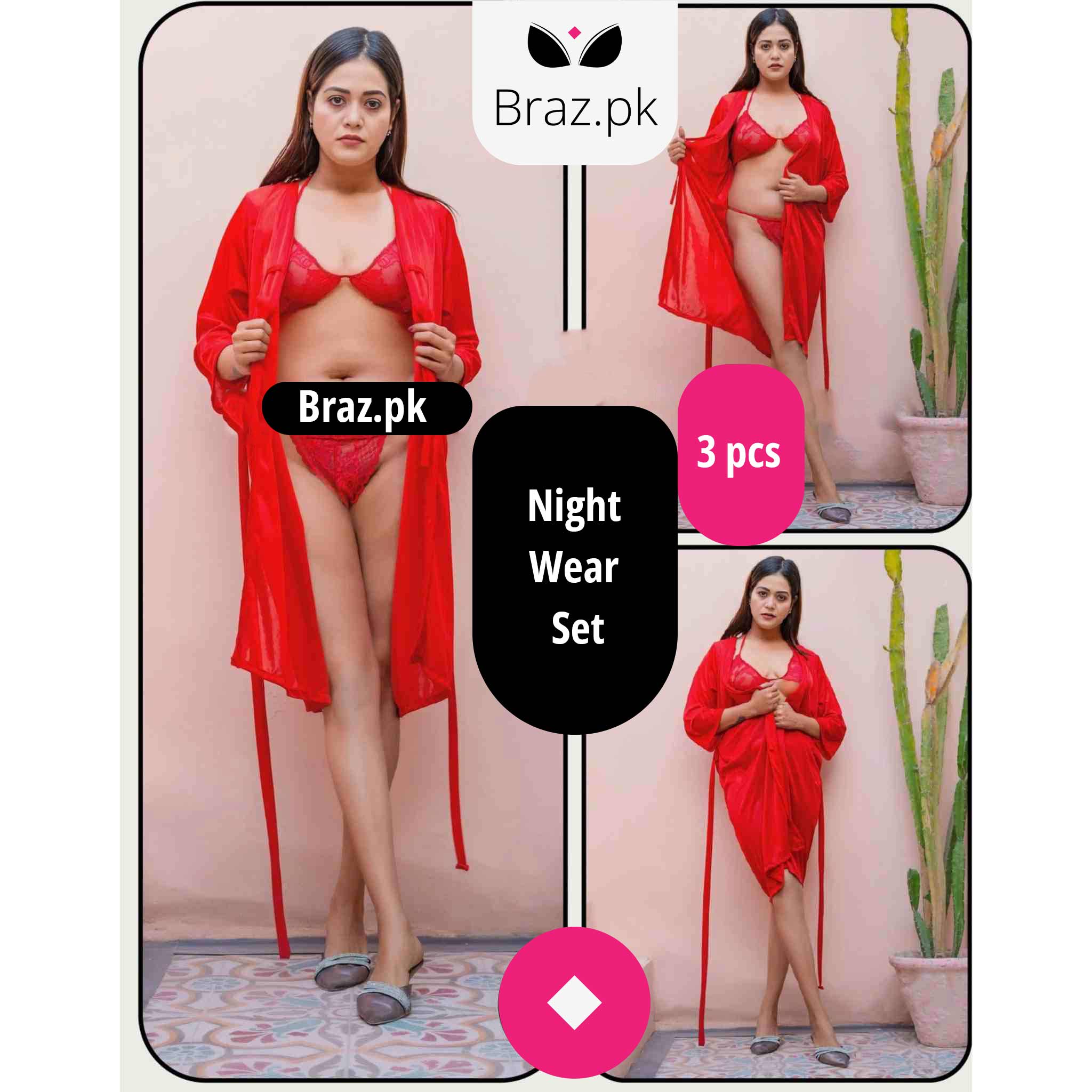 Bridal Nighty Set – 3 Pcs (Gown, Bra & Panty)