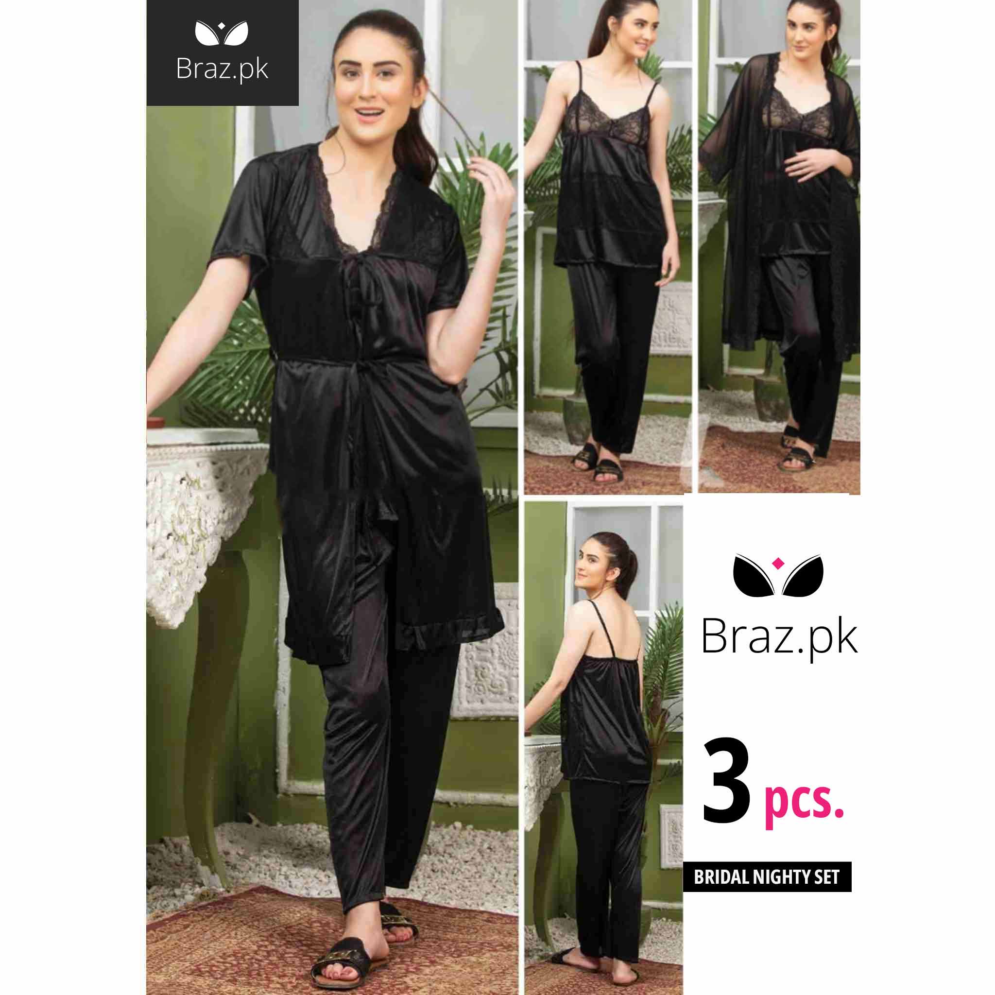 3 Pcs Bridal Nighty Set – Elegant & Comfortable Nightwear