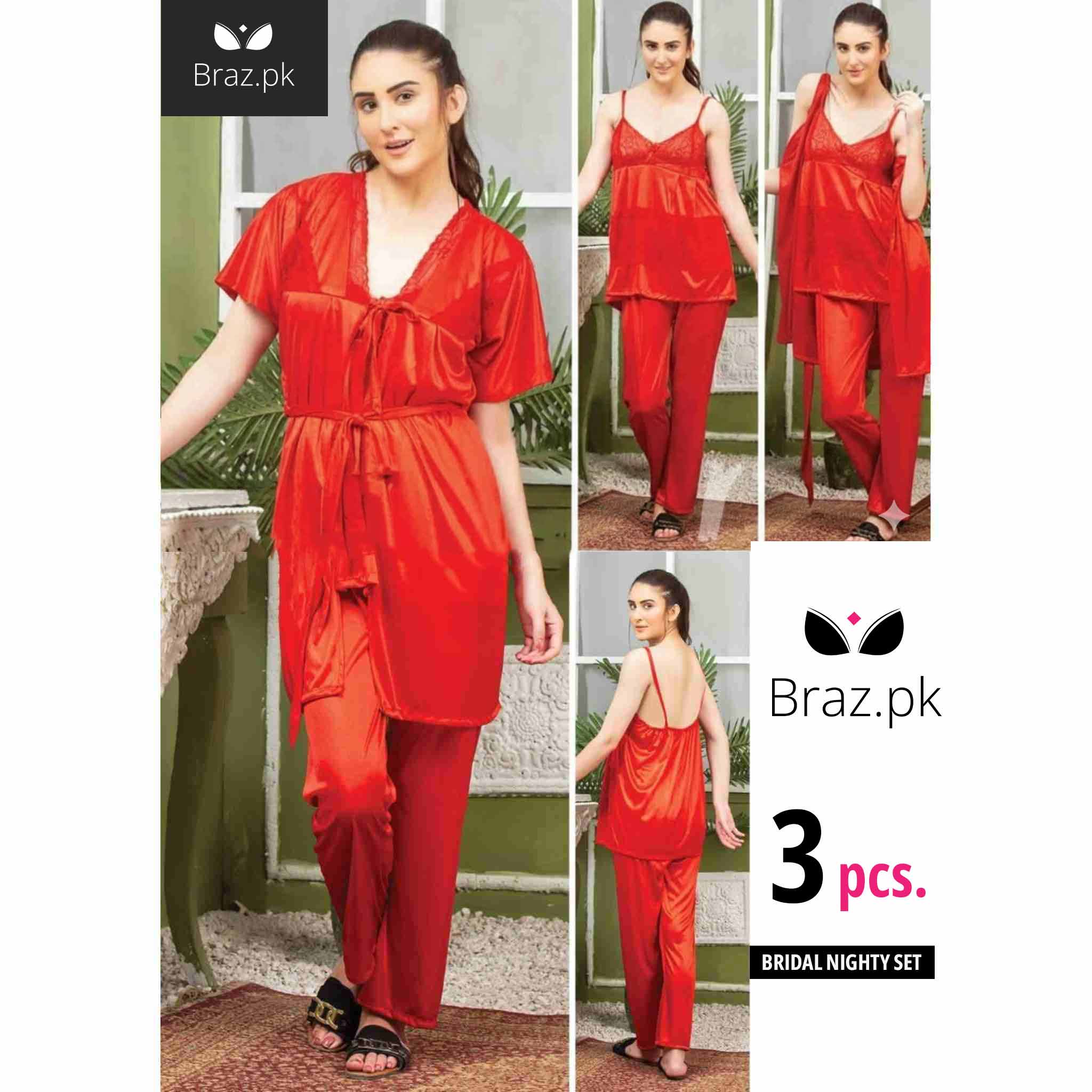 3 Pcs Bridal Nighty Set – Elegant & Comfortable Nightwear