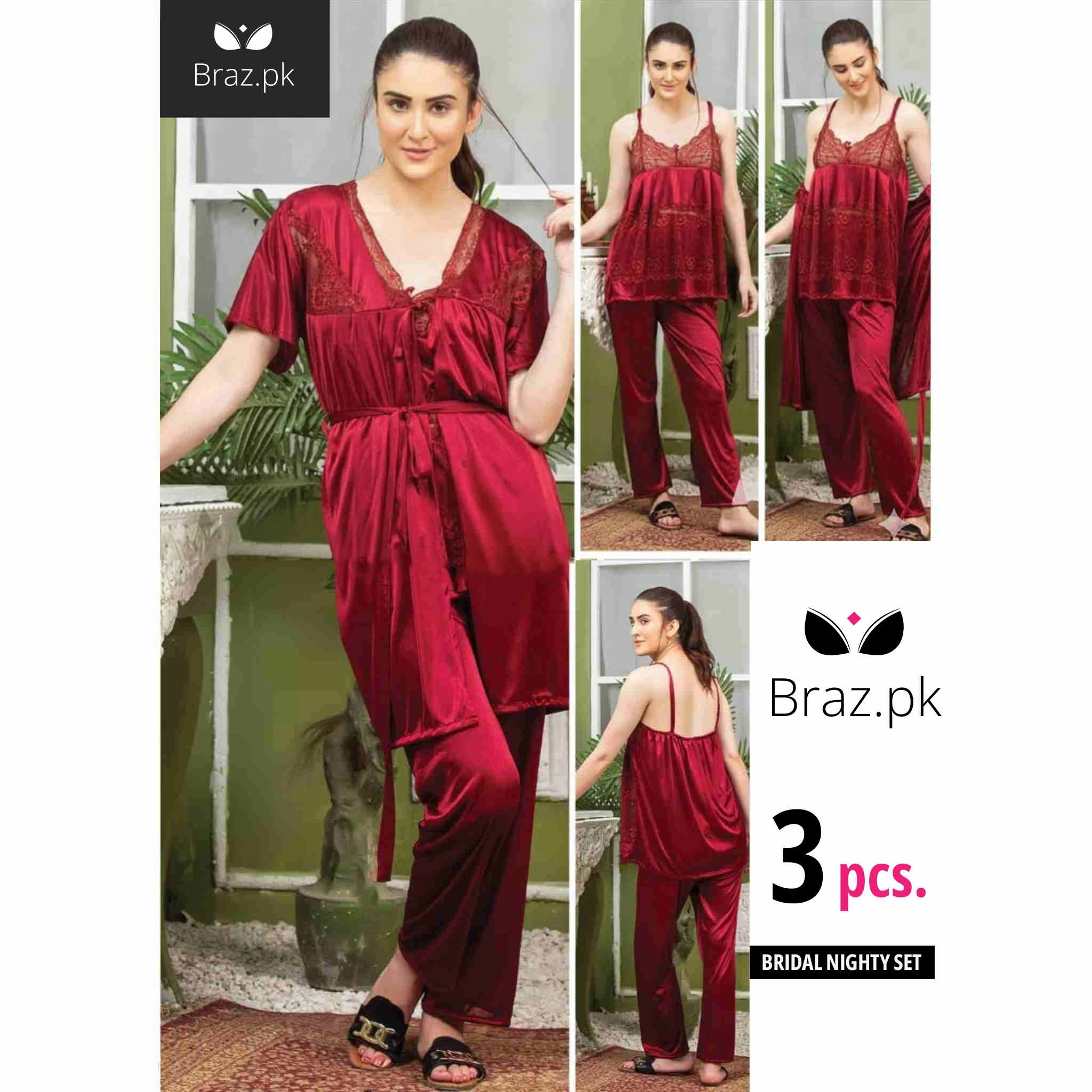 3 Pcs Bridal Nighty Set – Elegant & Comfortable Nightwear