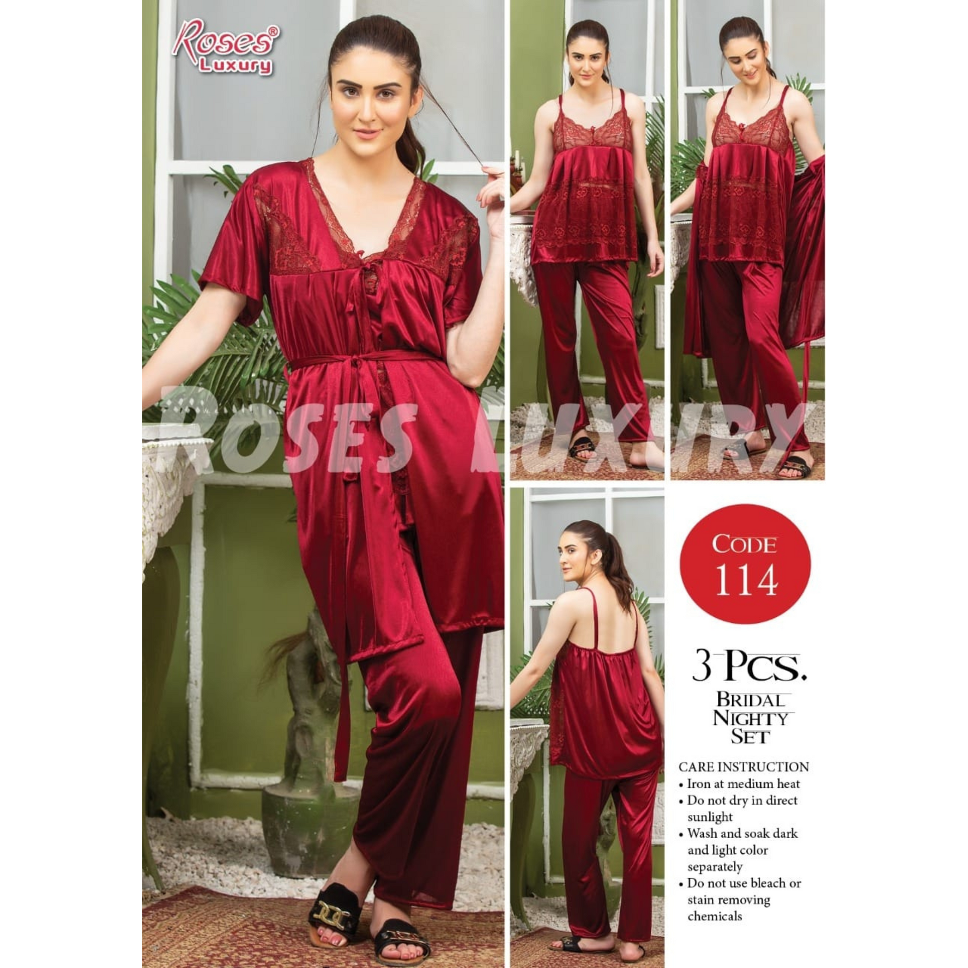 3 Pcs Bridal Nighty Set