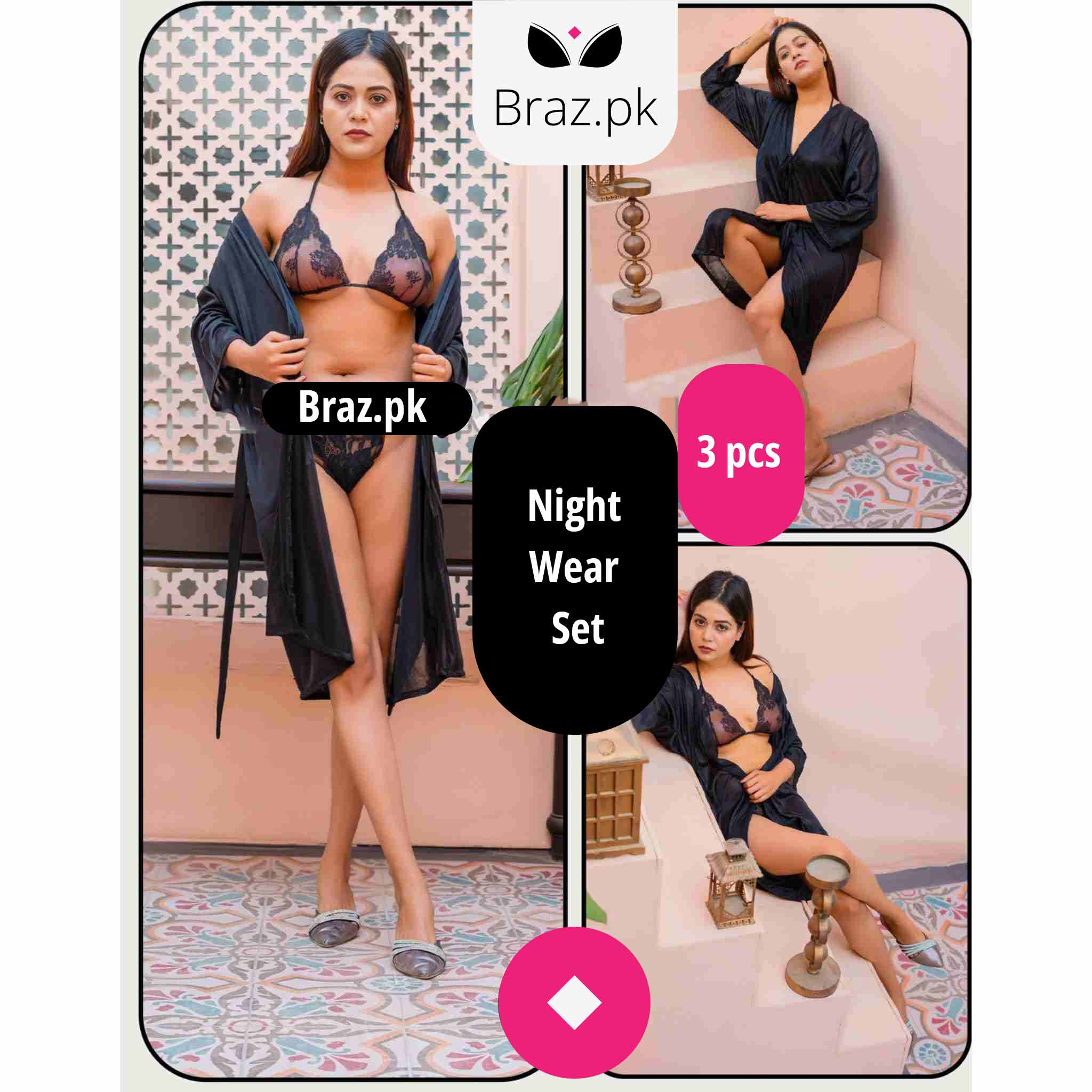 Bridal Nighty Set – 3 Pcs (Gown, Bra & Panty)