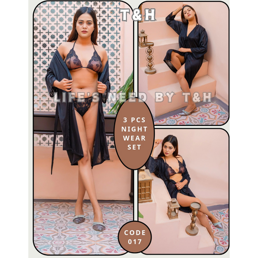 Bridal Nighty Set – 3 Pcs (Gown, Bra & Panty)