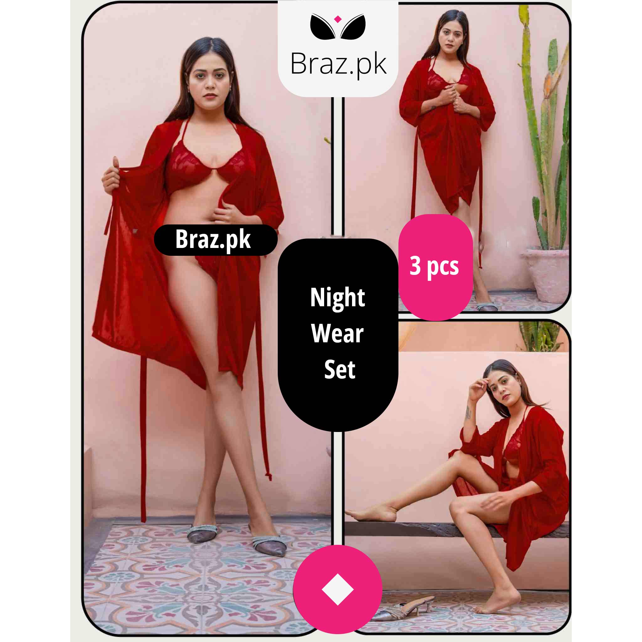 Bridal Nighty Set – 3 Pcs (Gown, Bra & Panty)