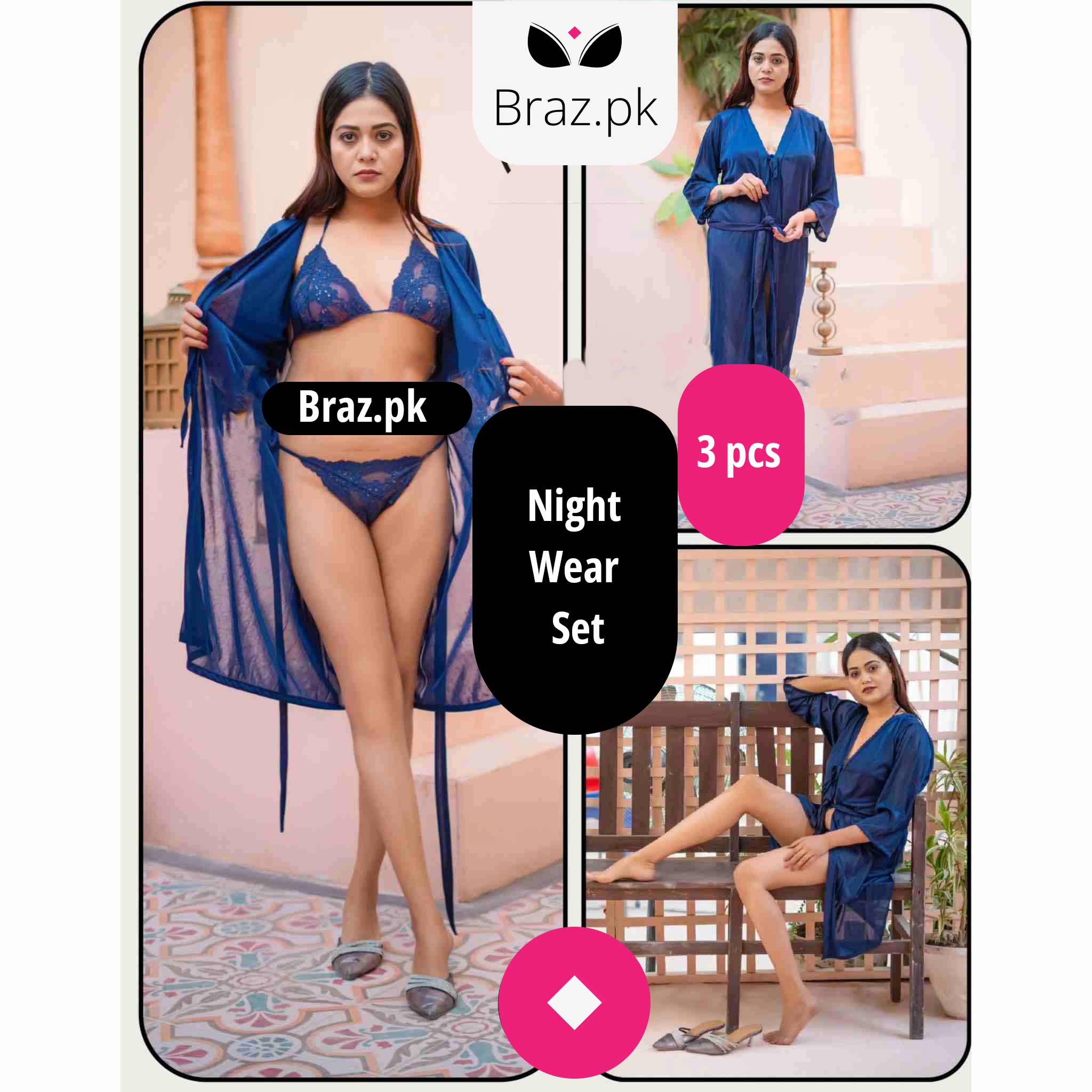 Bridal Nighty Set – 3 Pcs (Gown, Bra & Panty)