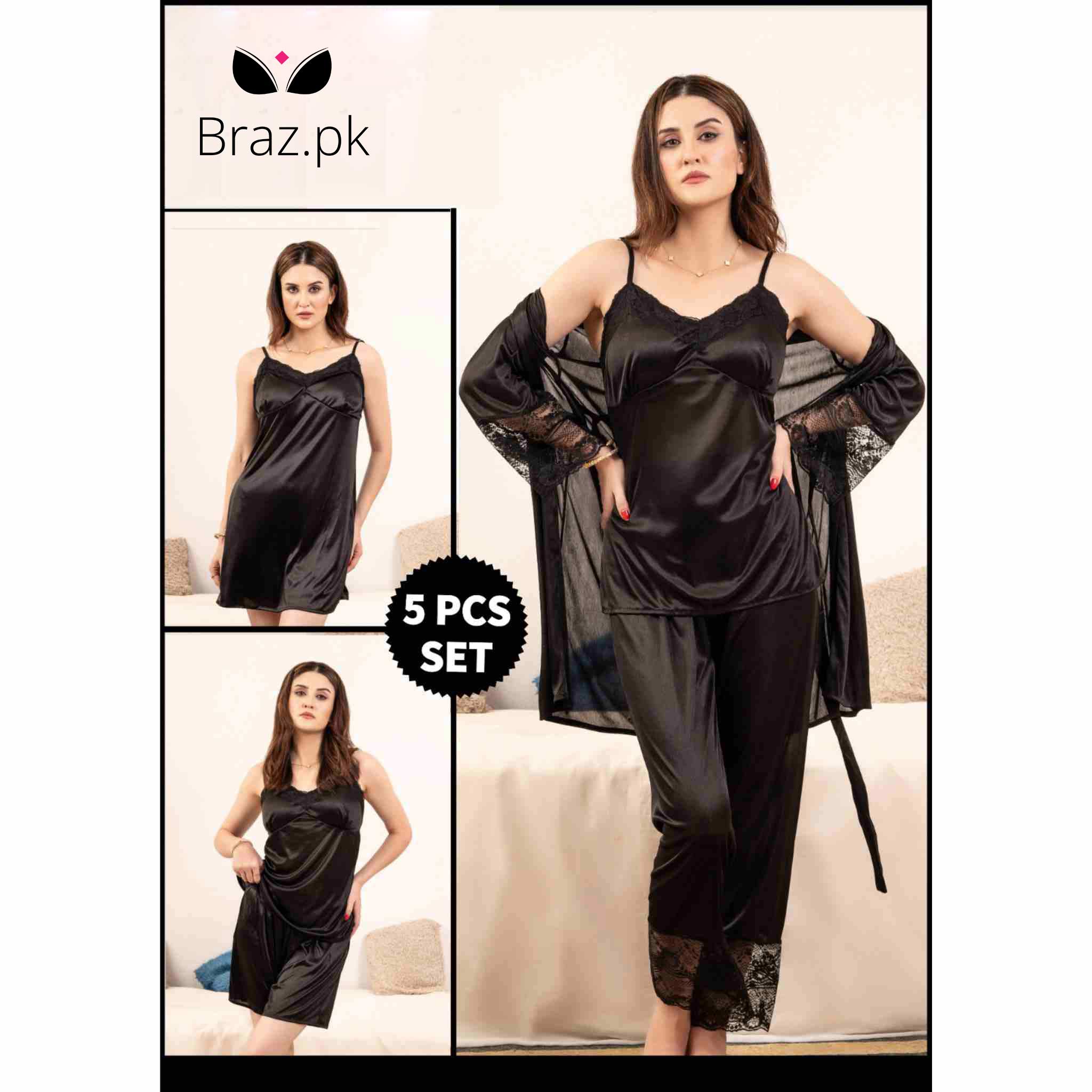 Roses Luxury Bridal Nighty Set – 5 Pieces | Braz.pk